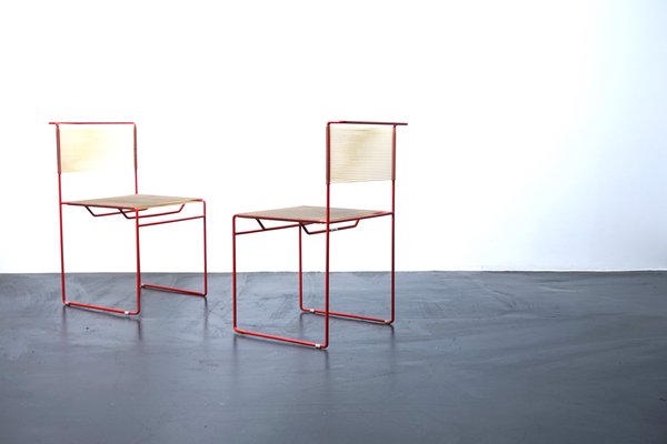 Red Spaghetti Chairs by Giadomenico Belnti for Fly Line, Italy, 1970s, Set of 2-CIP-1153543