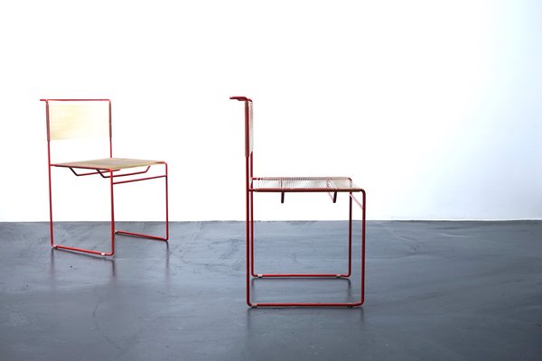 Red Spaghetti Chairs by Giadomenico Belnti for Fly Line, Italy, 1970s, Set of 2-CIP-1153543