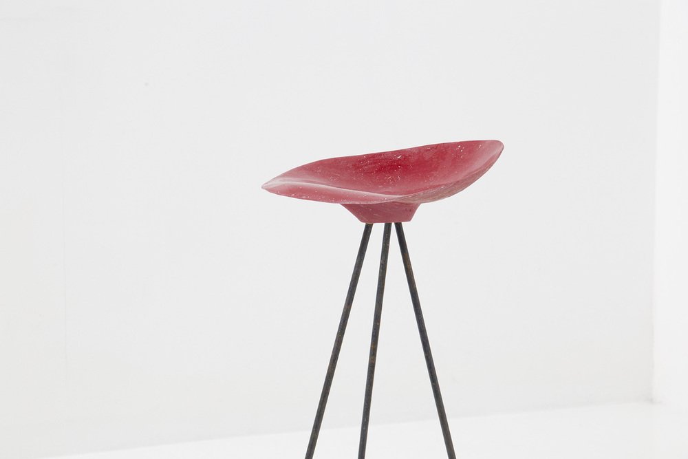 Red Stool in French Resin by Jean Raymond Picard, 1955