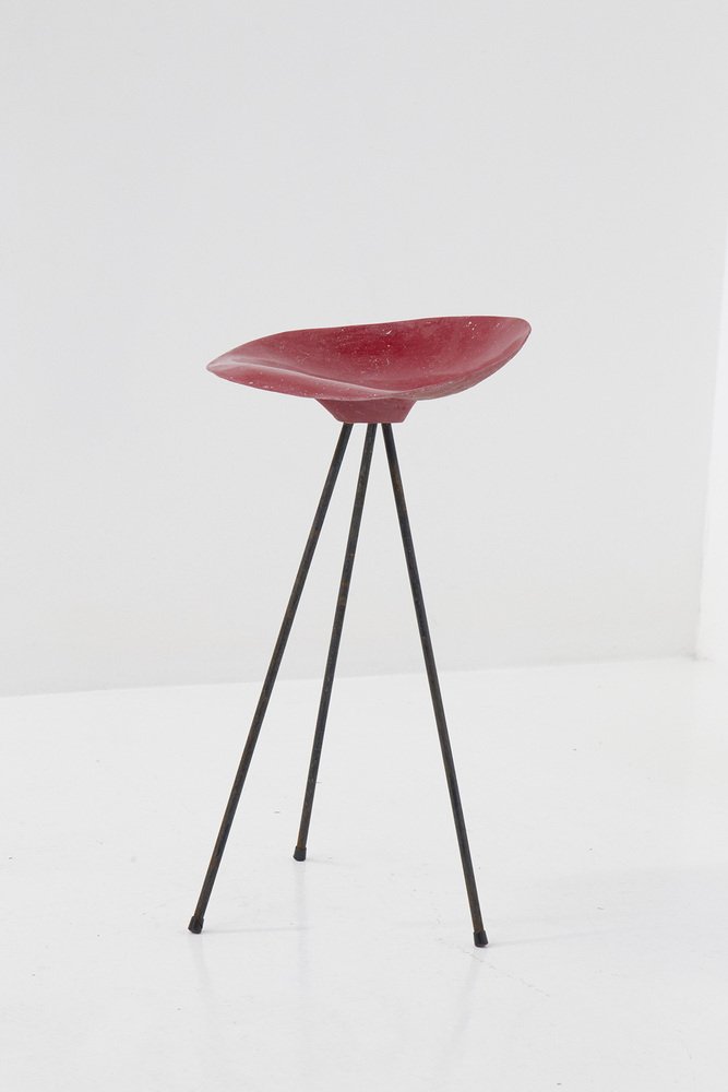 Red Stool in French Resin by Jean Raymond Picard, 1955