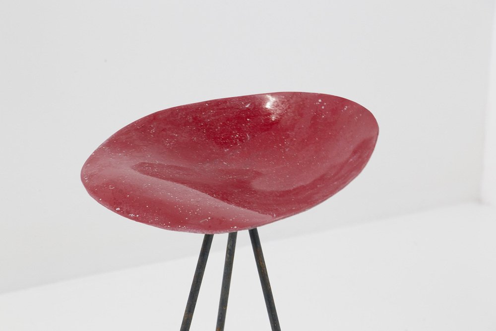 Red Stool in French Resin by Jean Raymond Picard, 1955