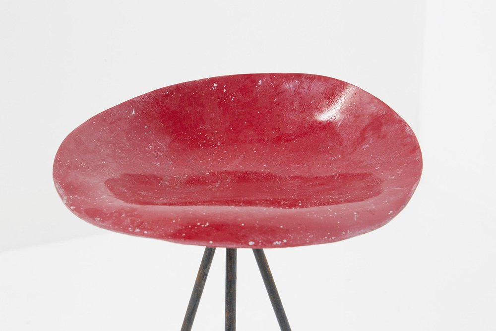 Red Stool in French Resin by Jean Raymond Picard, 1955