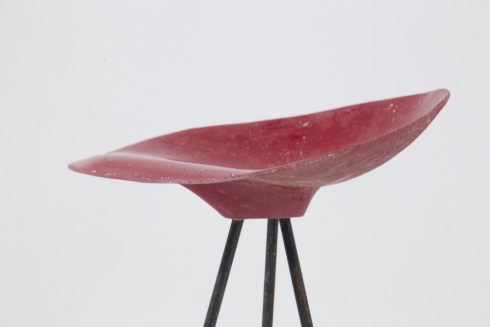 Red Stool in French Resin by Jean Raymond Picard, 1955