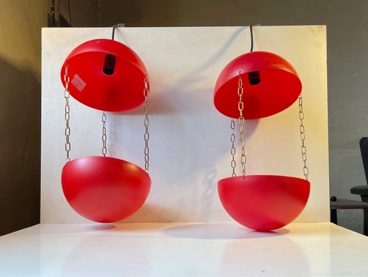 Red Swag Pendant Lamps with Flower Pots by E. S. Horn, 1970s, Set of 2-LCR-1257614