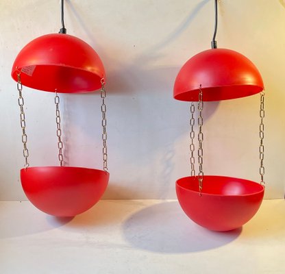 Red Swag Pendant Lamps with Flower Pots by E. S. Horn, 1970s, Set of 2-LCR-1257614