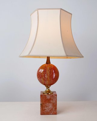 Red Travertine and Gilt Table Lamp by Philippe Barbier, 1970s-NYF-2018932