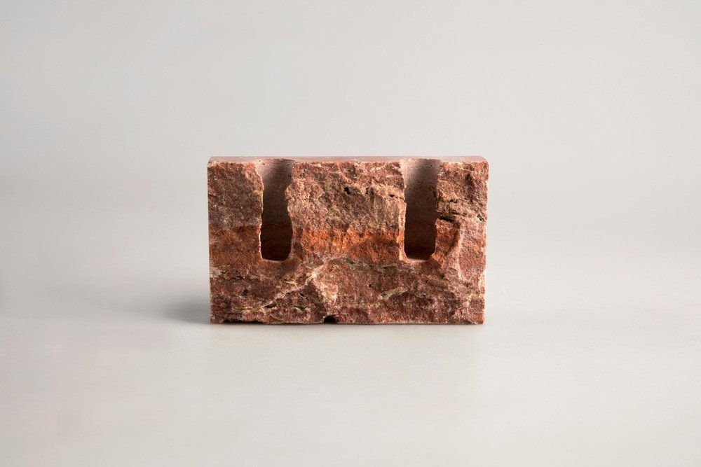 Red Travertine Sculpted Candleholder by Sanna Völker