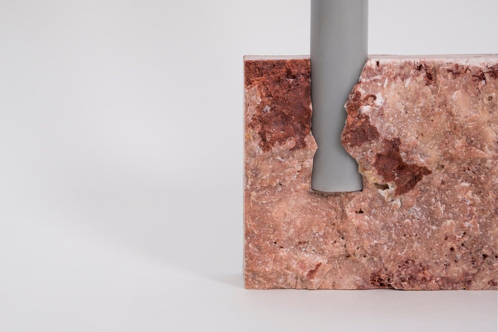 Red Travertine Sculpted Candleholder by Sanna Völker