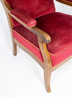 Red Velvet and Mahogany Armchair by Frits Henningsen-UY-853726