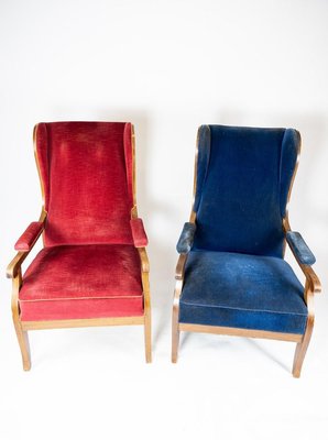 Red Velvet and Mahogany Armchair by Frits Henningsen-UY-853726