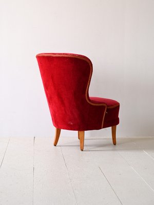 Red Velvet Armchair, 1940s-QWP-1816373