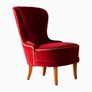 Red Velvet Armchair, 1940s-QWP-1816373