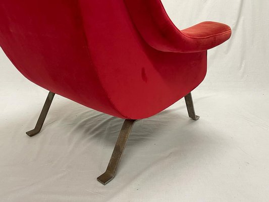 Red Velvet Armchair, 1960s-FDH-1819538