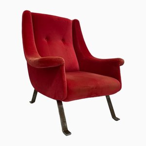 Red Velvet Armchair, 1960s-FDH-1819538