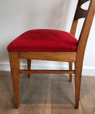 Red Velvet Oak Dining Chairs, Set of 6-BA-1365381