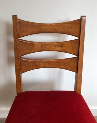 Red Velvet Oak Dining Chairs, Set of 6-BA-1365381