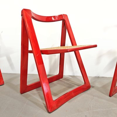 Red Vienna Straw Folding Chairs Mod. Trieste by A. Jacober and p.daniello for Bazzani, 1970s, Set of 4-PRS-2043319