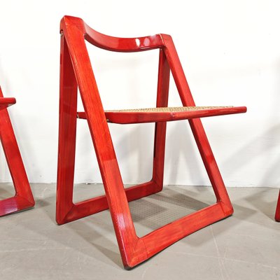 Red Vienna Straw Folding Chairs Mod. Trieste by A. Jacober and p.daniello for Bazzani, 1970s, Set of 4-PRS-2043319