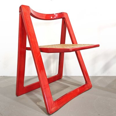 Red Vienna Straw Folding Chairs Mod. Trieste by A. Jacober and p.daniello for Bazzani, 1970s, Set of 4-PRS-2043319