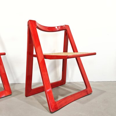 Red Vienna Straw Folding Chairs Mod. Trieste by A. Jacober and p.daniello for Bazzani, 1970s, Set of 4-PRS-2043319