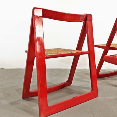 Red Vienna Straw Folding Chairs Mod. Trieste by A. Jacober and p.daniello for Bazzani, 1970s, Set of 4-PRS-2043319