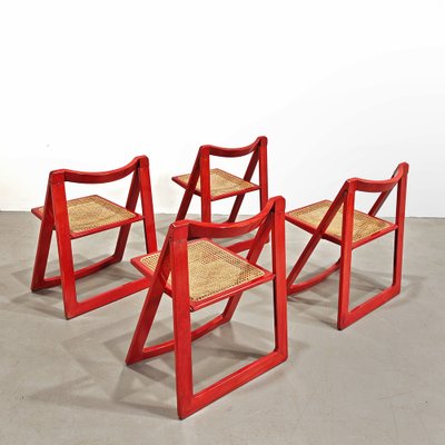 Red Vienna Straw Folding Chairs Mod. Trieste by A. Jacober and p.daniello for Bazzani, 1970s, Set of 4-PRS-2043319