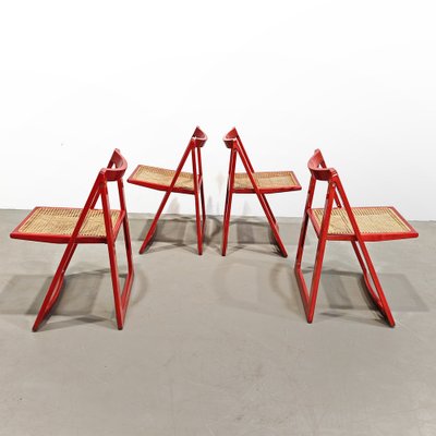 Red Vienna Straw Folding Chairs Mod. Trieste by A. Jacober and p.daniello for Bazzani, 1970s, Set of 4-PRS-2043319