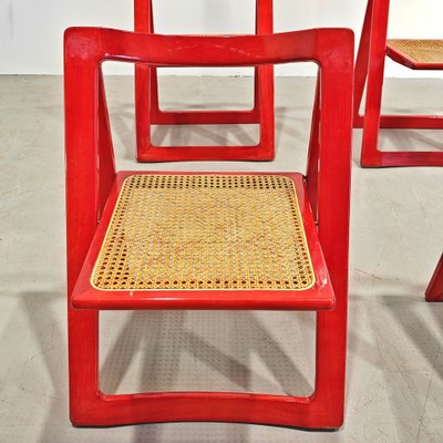 Red Vienna Straw Folding Chairs Mod. Trieste by A. Jacober and p.daniello for Bazzani, 1970s, Set of 4-PRS-2043319