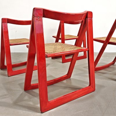 Red Vienna Straw Folding Chairs Mod. Trieste by A. Jacober and p.daniello for Bazzani, 1970s, Set of 4-PRS-2043319