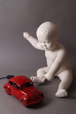 Red Volkswagen Beetle Table Lamp in Ceramic, 1970s-ESB-1376744