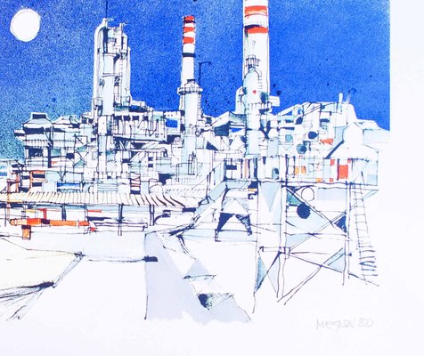 Refinery - Original Color Etching by Giuseppe Megan - 1980-ZCI-755018