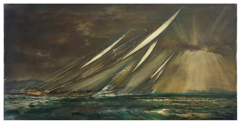 Regatta in the Gulf, English School, 2006, Oil on Canvas, Framed-YUW-1312108