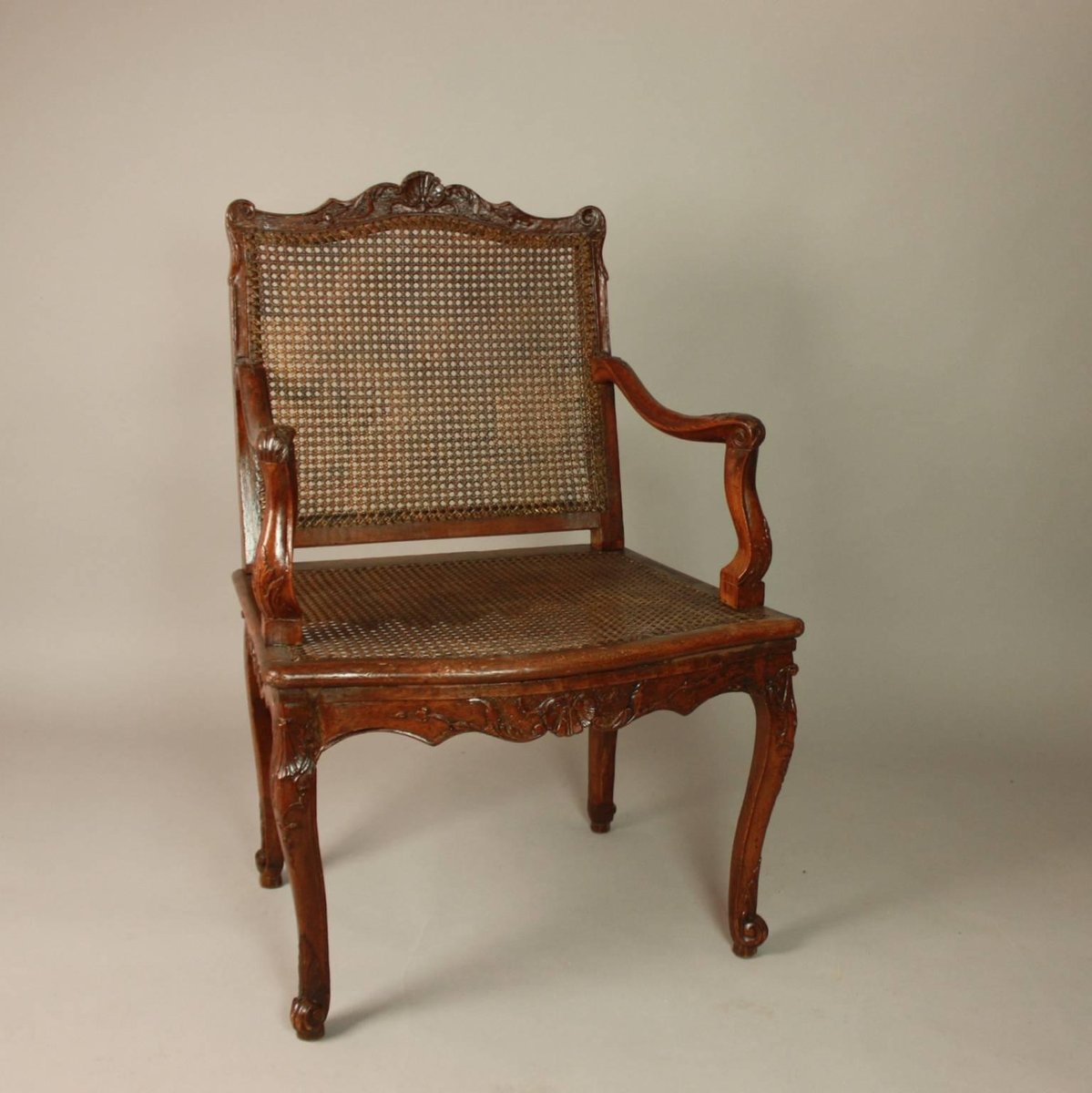 Regence Carved and Caned Armchair or Fauteuil, 1720s