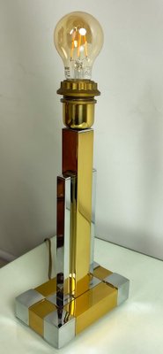 Regency Bd Lumica Brass & Chrome Geometric Table Lamp, 1970s-WZZ-1743541