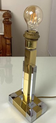 Regency Bd Lumica Brass & Chrome Geometric Table Lamp, 1970s-WZZ-1743541