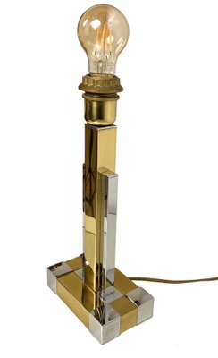 Regency Bd Lumica Brass & Chrome Geometric Table Lamp, 1970s-WZZ-1743541