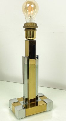 Regency Bd Lumica Brass & Chrome Geometric Table Lamp, 1970s-WZZ-1743541