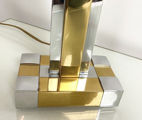 Regency Bd Lumica Brass & Chrome Geometric Table Lamp, 1970s-WZZ-1743541