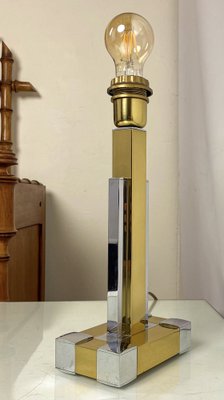 Regency Bd Lumica Brass & Chrome Geometric Table Lamp, 1970s-WZZ-1743541