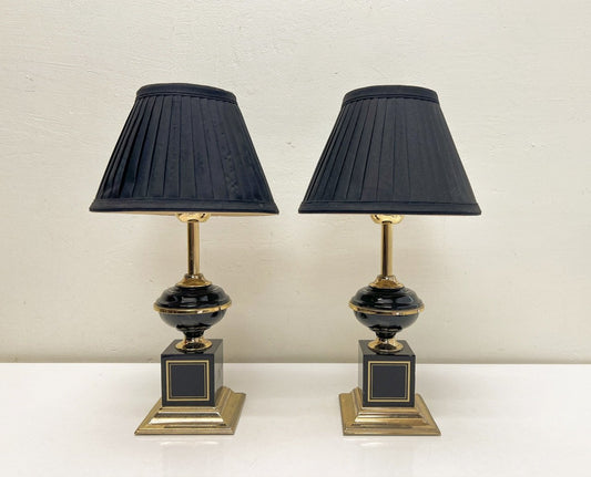 Regency Brass and Black Table Lamps in the style of Le Dauphin, 1970s, Set of 2