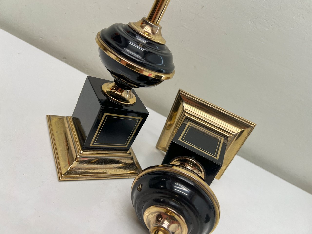 Regency Brass and Black Table Lamps in the style of Le Dauphin, 1970s, Set of 2