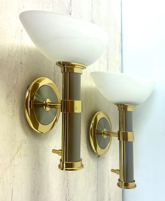 Regency Brass and Stainless Steel Wall Lights from B+M Leuchten, Germany, Set of 2-WZZ-1347564