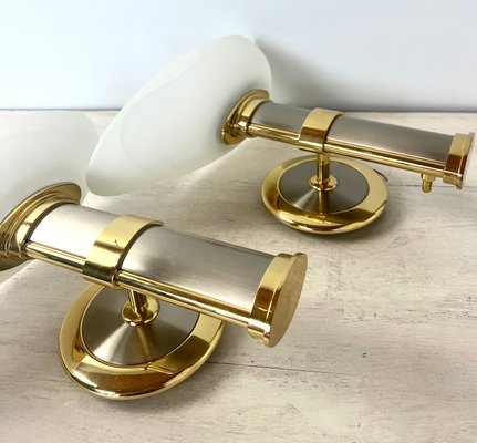 Regency Brass and Stainless Steel Wall Lights from B+M Leuchten, Germany, Set of 2-WZZ-1347564