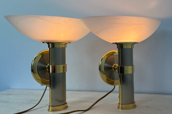 Regency Brass and Stainless Steel Wall Lights from B+M Leuchten, Germany, Set of 2-WZZ-1347564