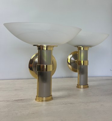 Regency Brass and Stainless Steel Wall Lights from B+M Leuchten, Germany, Set of 2-WZZ-1347564