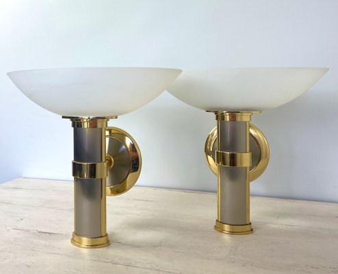 Regency Brass and Stainless Steel Wall Lights from B+M Leuchten, Germany, Set of 2-WZZ-1347564