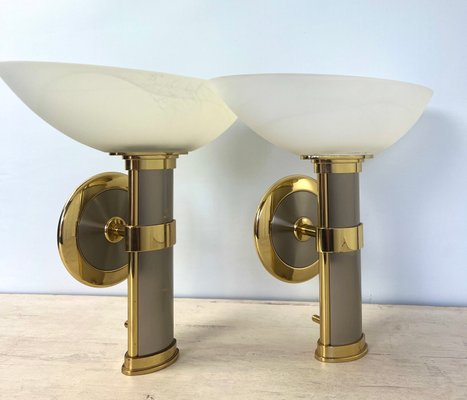 Regency Brass and Stainless Steel Wall Lights from B+M Leuchten, Germany, Set of 2-WZZ-1347564