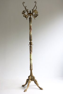 Regency Brass & Marble Standing Coat Hat Rack, Italy, 1960s-OKN-2035902