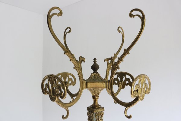 Regency Brass & Marble Standing Coat Hat Rack, Italy, 1960s-OKN-2035902