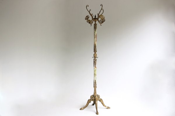 Regency Brass & Marble Standing Coat Hat Rack, Italy, 1960s-OKN-2035902